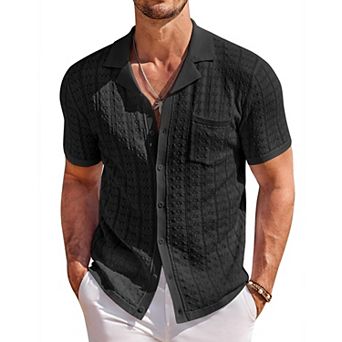 COOFANDY Men Summer Beach Shirts Short Sleeve Knit Button Down Polo Shirts Fashion Casual Vacation
