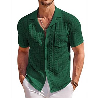 COOFANDY Men Summer Beach Shirts Short Sleeve Knit Button Down Polo Shirts Fashion Casual Vacation