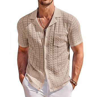 COOFANDY Men Summer Beach Shirts Short Sleeve Knit Button Down Polo Shirts Fashion Casual Vacation