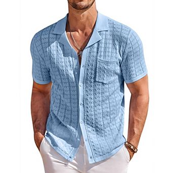 COOFANDY Men Summer Beach Shirts Short Sleeve Knit Button Down Polo Shirts Fashion Casual Vacation