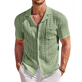 COOFANDY Men Summer Beach Shirts Short Sleeve Knit Button Down Polo Shirts Fashion Casual Vacation