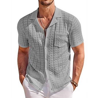 COOFANDY Men Summer Beach Shirts Short Sleeve Knit Button Down Polo Shirts Fashion Casual Vacation