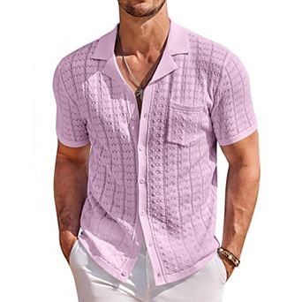 COOFANDY Men Summer Beach Shirts Short Sleeve Knit Button Down Polo Shirts Fashion Casual Vacation