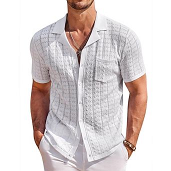 COOFANDY Men Summer Beach Shirts Short Sleeve Knit Button Down Polo Shirts Fashion Casual Vacation