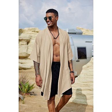 COOFANDY Men' Cardigan Lightweight Cotton Sweater Kimono Style Cloak Open Front Cape