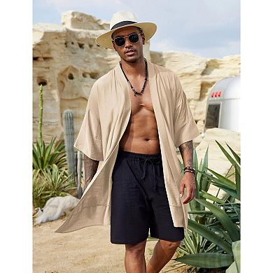 COOFANDY Men' Cardigan Lightweight Cotton Sweater Kimono Style Cloak Open Front Cape