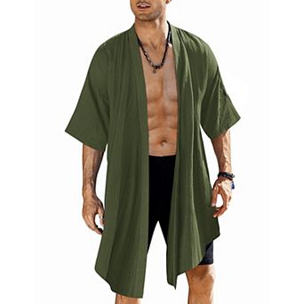 COOFANDY Men' Long Cardigan Cotton Kimono Robe Lightweight Casual Beach Drape Cape