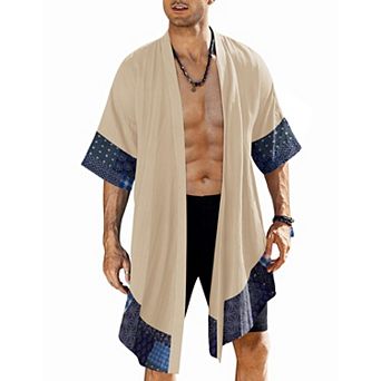 COOFANDY Men' Long Cardigan Cotton Kimono Robe Lightweight Casual Beach Drape Cape