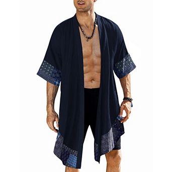 COOFANDY Men' Cardigan Lightweight Cotton Sweater Kimono Style Cloak Open Front Cape