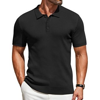 COOFANDY Men' Short Sleeve Sweater Shirts Stretch Knit Shirt Vintage Button Down Polo