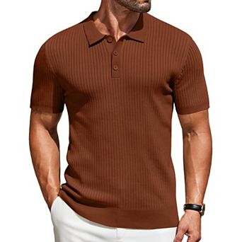 COOFANDY Men' Short Sleeve Sweater Shirts Stretch Knit Shirt Vintage Button Down Polo