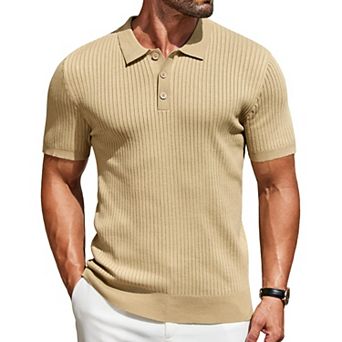 COOFANDY Men' Short Sleeve Sweater Shirts Stretch Knit Shirt Vintage Button Down Polo