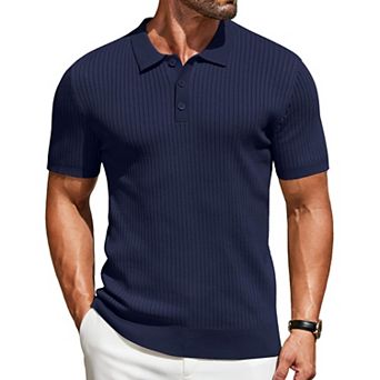 COOFANDY Men' Short Sleeve Sweater Shirts Stretch Knit Shirt Vintage Button Down Polo