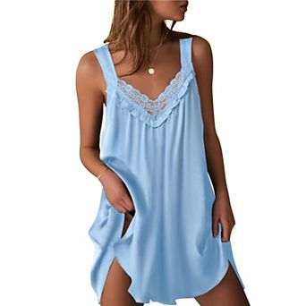 Ekouaer Women's Satin Silk Nightgown V Neck Nightdress Tank Sleeveless Sleepshirt Lace Sleep