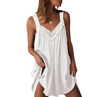 Ekouaer Women's Satin Silk Nightgown V Neck Nightdress Tank Sleeveless Sleepshirt Lace Sleep