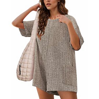 Ekouaer Rompers for Women Casual Ribbed Short Sleeve T-Shirt Tee Romper Summer Outfits with Pockets