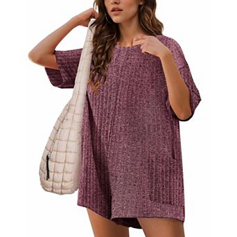 Ekouaer Rompers for Women Casual Ribbed Short Sleeve T-Shirt Tee Romper Summer Outfits with Pockets