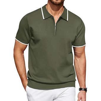 COOFANDY Mens Polo Shirts Short Sleeve Zip Up Polo Shirt Casual Knitted Polo Shirts Dress Polo