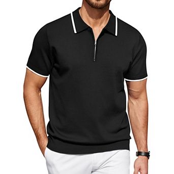 COOFANDY Mens Polo Shirts Short Sleeve Zip Up Polo Shirt Casual Knitted Polo Shirts Dress Polo