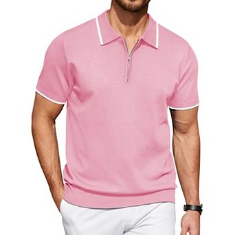 COOFANDY Mens Polo Shirts Short Sleeve Zip Up Polo Shirt Casual Knitted Polo Shirts Dress Polo