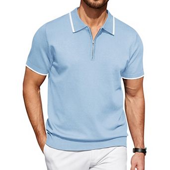 COOFANDY Mens Polo Shirts Short Sleeve Zip Up Polo Shirt Casual Knitted Polo Shirts Dress Polo