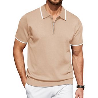 COOFANDY Mens Polo Shirts Short Sleeve Zip Up Polo Shirt Casual Knitted Polo Shirts Dress Polo