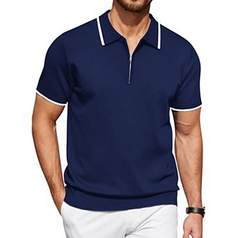 COOFANDY Mens Polo Shirts Short Sleeve Zip Up Polo Shirt Casual Knitted Polo Shirts Dress Polo