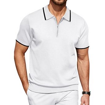 COOFANDY Mens Polo Shirts Short Sleeve Zip Up Polo Shirt Casual Knitted Polo Shirts Dress Polo