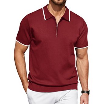 COOFANDY Mens Polo Shirts Short Sleeve Zip Up Polo Shirt Casual Knitted Polo Shirts Dress Polo