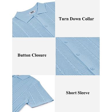 COOFANDY Men's Summer Button Down Shirt Short Sleeve Knitted Crochet Beach Shirt