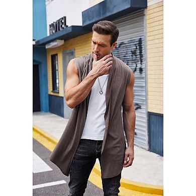 Coofandy Men's Ruffle Shawl Collar Sleeveless Long Cardigan Vest