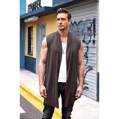 Coofandy Men's Ruffle Shawl Collar Sleeveless Long Cardigan Vest