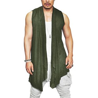 Coofandy Men's Ruffle Shawl Collar Sleeveless Long Cardigan Vest