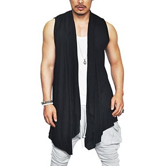Coofandy Men's Ruffle Shawl Collar Sleeveless Long Cardigan Vest