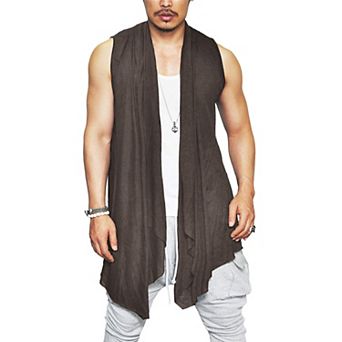 Coofandy Men's Ruffle Shawl Collar Sleeveless Long Cardigan Vest