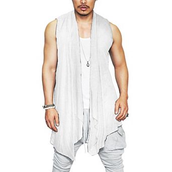 Coofandy Men's Ruffle Shawl Collar Sleeveless Long Cardigan Vest