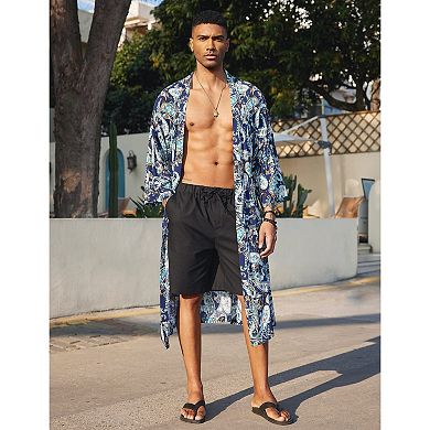 COOFANDY Men' Lightweight Kimono Robe Japanese Bathrobes Open Front Cardigan Cloak with Belt