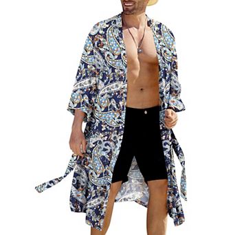 COOFANDY Men' Lightweight Kimono Robe Japanese Bathrobes Open Front Cardigan Cloak with Belt