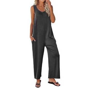 Ekouaer Sleeveless Jumpsuits for Women Casual Summer Scoop Neck Tank Rompers Wide Leg Pants Overall