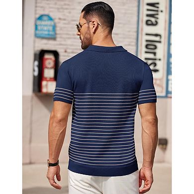 COOFANDY Men' Striped Knit Polo Shirt Short Sleeve Button Down Knitting Golf Shirts Classic Fit