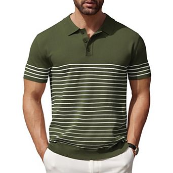 COOFANDY Men' Striped Knit Polo Shirt Short Sleeve Button Down Knitting Golf Shirts Classic Fit