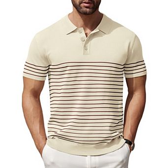 COOFANDY Men' Striped Knit Polo Shirt Short Sleeve Button Down Knitting Golf Shirts Classic Fit