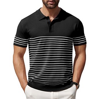 COOFANDY Men' Striped Knit Polo Shirt Short Sleeve Button Down Knitting Golf Shirts Classic Fit