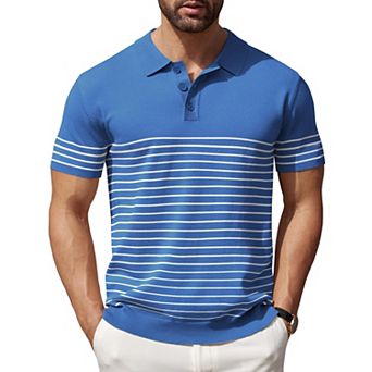 COOFANDY Men' Striped Knit Polo Shirt Short Sleeve Button Down Knitting Golf Shirts Classic Fit