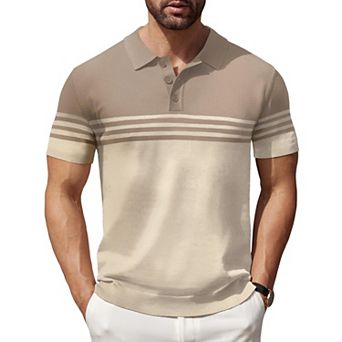 COOFANDY Men' Striped Knit Polo Shirt Short Sleeve Button Down Knitting Golf Shirts Classic Fit