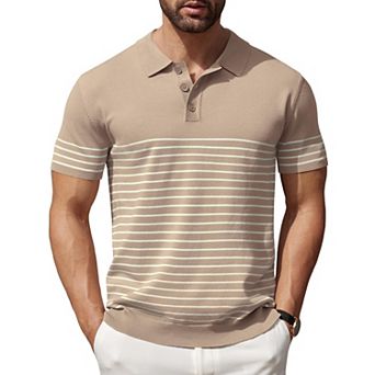 COOFANDY Men' Striped Knit Polo Shirt Short Sleeve Button Down Knitting Golf Shirts Classic Fit