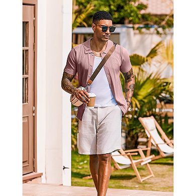 COOFANDY Mens Knit Shirts Short Sleeve Button Down Shirt Casual Summer Beach Shirts