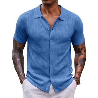 COOFANDY Mens Knit Shirts Short Sleeve Button Down Shirt Casual Summer Beach Shirts