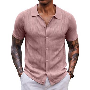 COOFANDY Mens Knit Shirts Short Sleeve Button Down Shirt Casual Summer Beach Shirts