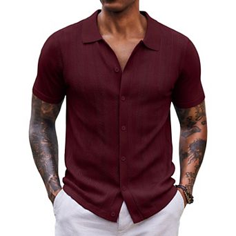 COOFANDY Mens Knit Shirts Short Sleeve Button Down Shirt Casual Summer Beach Shirts